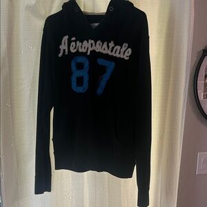 Aeropostale Black Hoodie with Blue and White Details